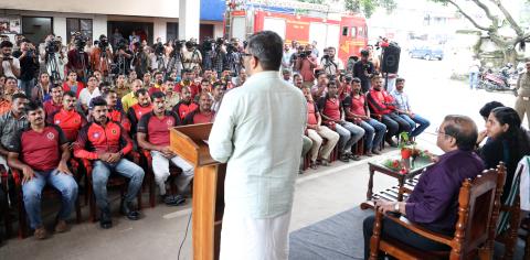 Hon'ble Minister Sri MB Rajesh Addressing the Fire and Rescue Team